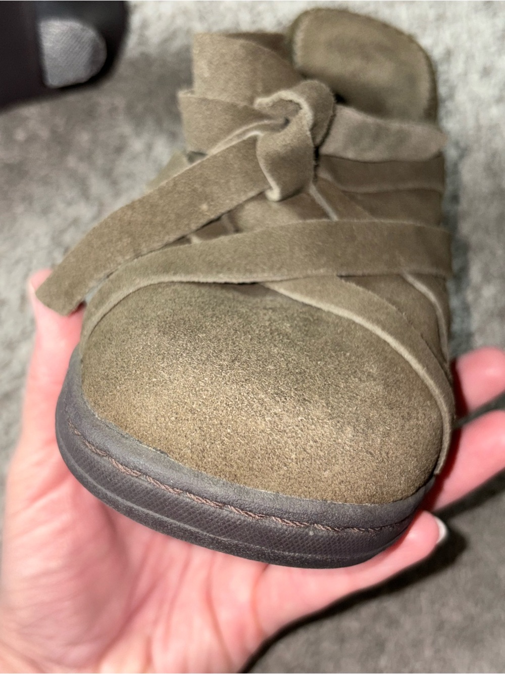 VTG Ellemenno Strippy Y2K Olive Suede Mule Heels Women’s‎ Size 10M 2000’s Grunge - Picture 10 of 11